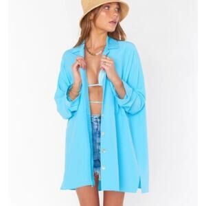Never worn! Show Me Your MuMu Blue Button Down Shirt | Size L | Cover Up